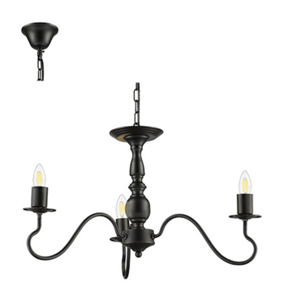 3LT Chandelier Black E27 3x40w