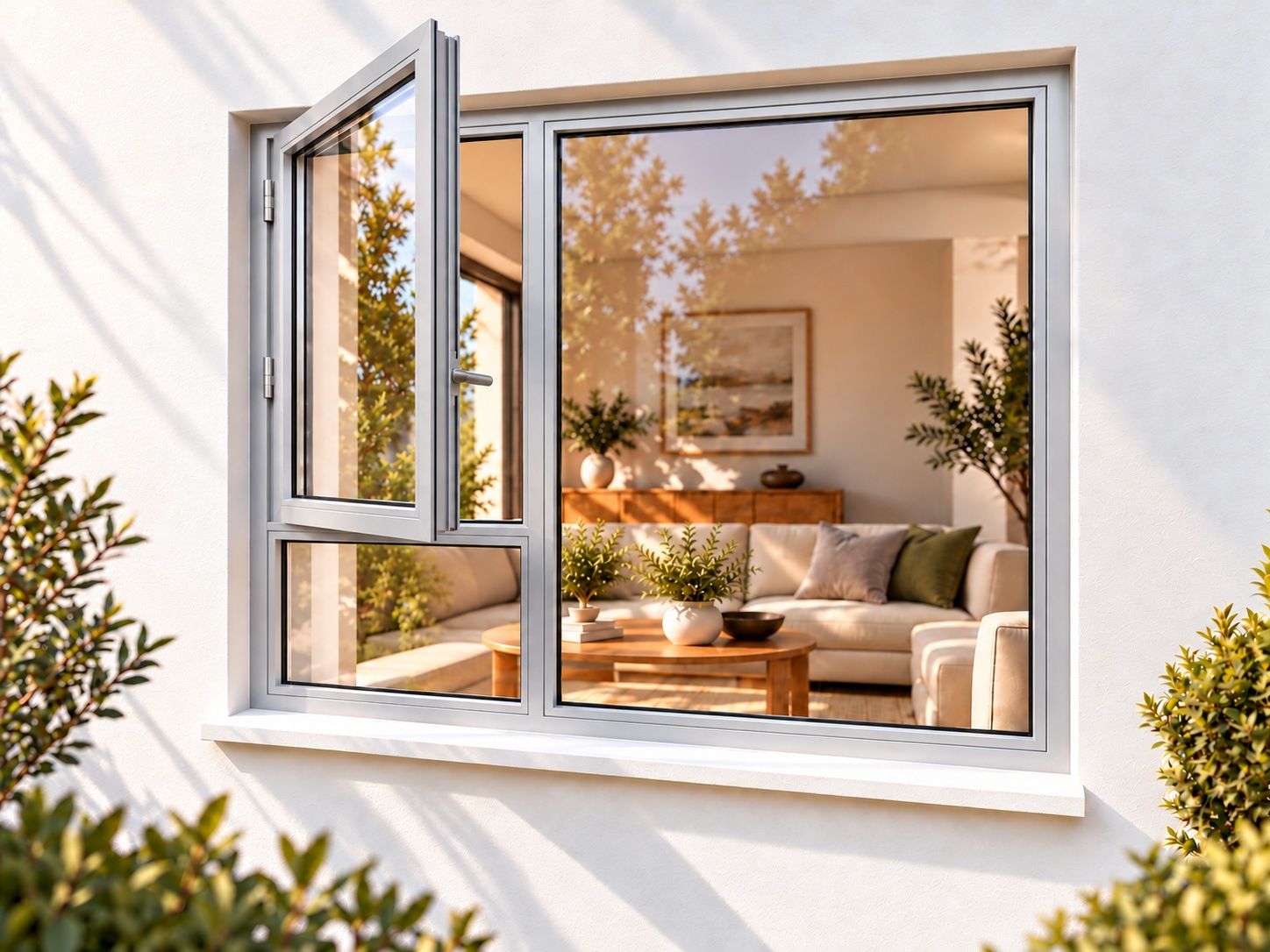 Kenzo Premium Side-Hung Aluminium Window - Silver, 1500 1800 mm, Left Side Opener with Fixed Bottom Pane
