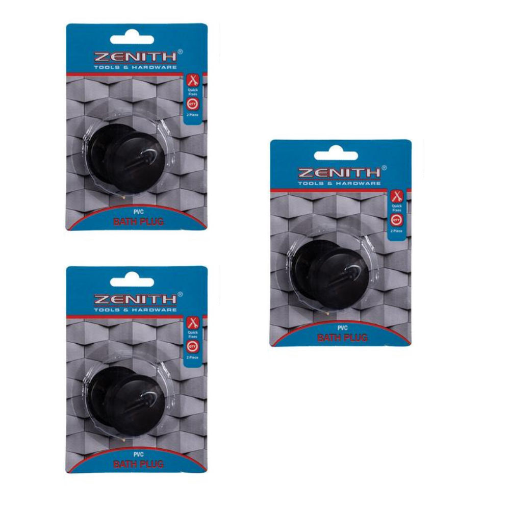 Bath-plug 2pce black zenith 3 pack