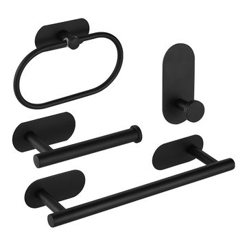 4PCS Bathroom Accessories Oval Towel Bar Towel Ring Toilet Paper Holder Robe Hook Black