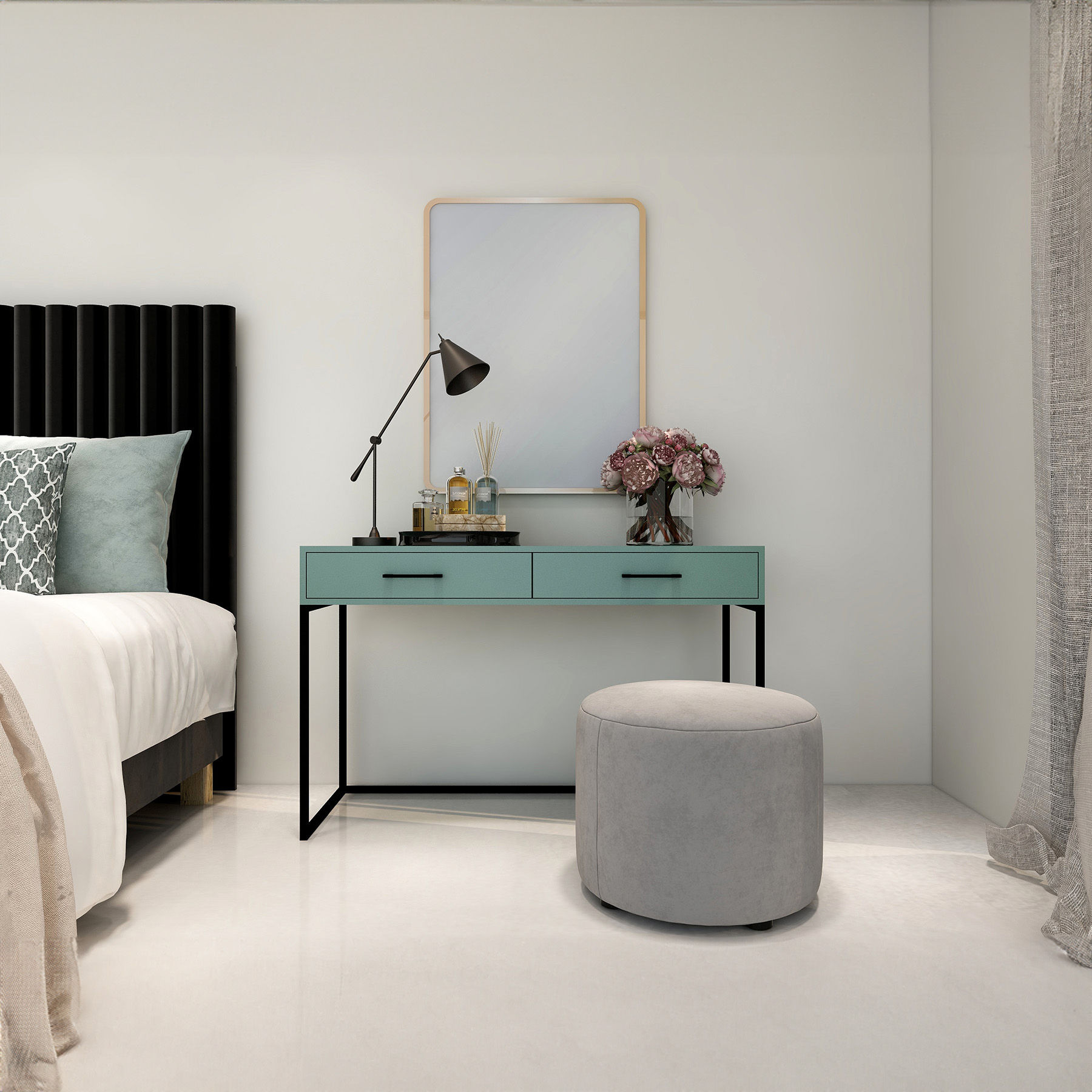 Dresser / Desk Lilo Satin Turquoise - Black Frame