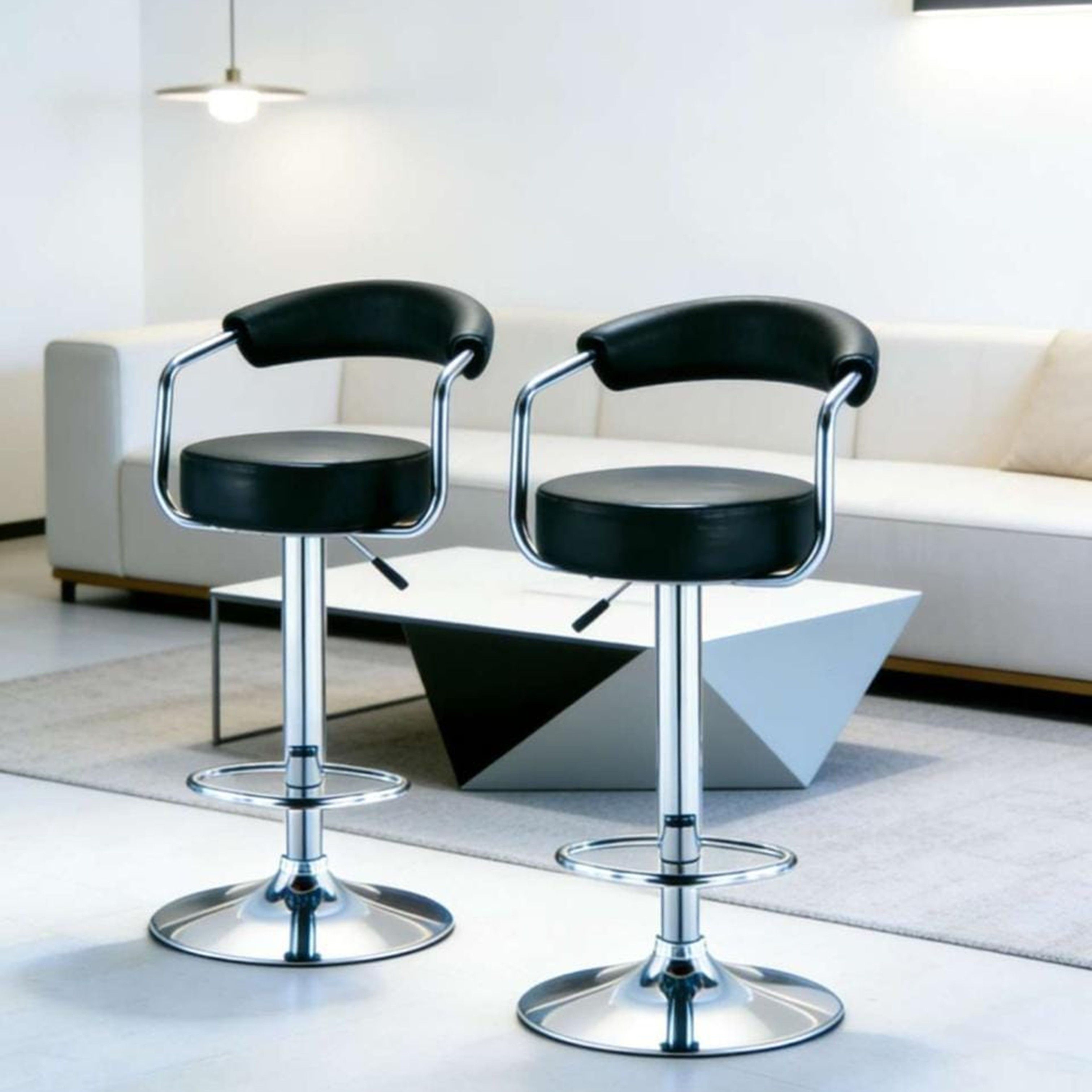 Madiega Furniture - Chrome‑Base Black Leather Adjustable Swivel Bar Stools