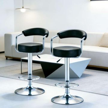 Madiega Furniture - Chrome‑Base Black Leather Adjustable Swivel Bar Stools