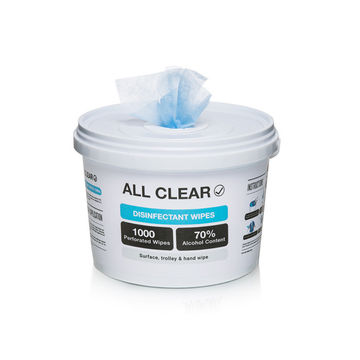 All Clear - Pack Of 2 - 1000 - 70% Alcohol - Disinfectant Wipes Bucket