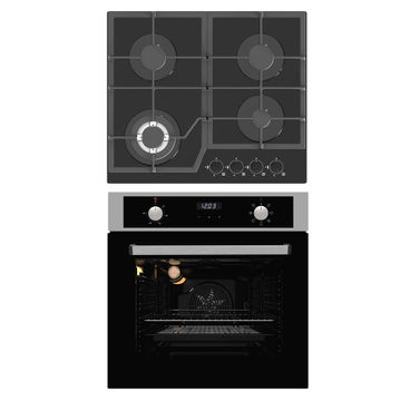 60cm Combi 7 Function Oven Set With4 Burner Black Glass Gas Hob (BIL67M2-A1/ONL-60XFG)