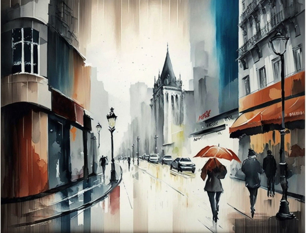 Canvas Wall Art - Canvas Wall Art: City Street Acrylic Water - B1300 - [120 x 80 cm]