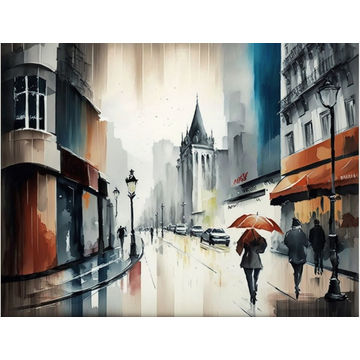 Canvas Wall Art - Canvas Wall Art: City Street Acrylic Water - B1300 - [120 x 80 cm]
