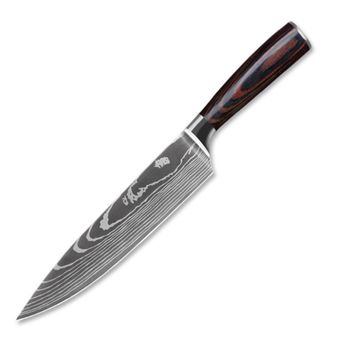 Lifespace laser engraved with a Damascus pattern 5CR15 Kitchen Chef Knife in a Gift Box