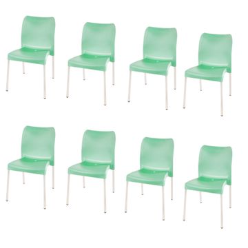 Florence Heavy  Duty Plastic Bistro Chair / Patio Chair / Garden Chair / Stackable - NO ARMRESTS - LAUREL GREEN  - Set of 8