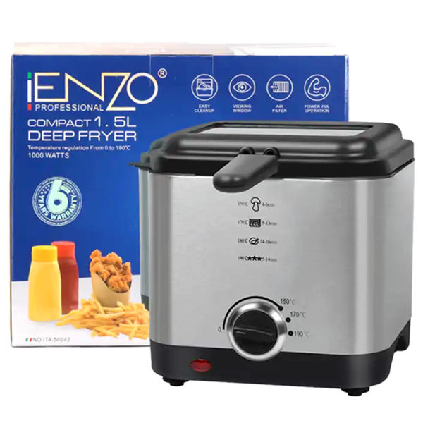 ENZO Kitchen Household 1.5L Detachable Oil Container Commercial Viewable Window Stainless Steel Electric Deep Fryer