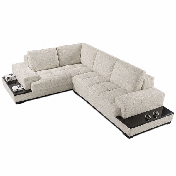 Chanel L Shape Corner Sofa-Chenille Fabric White