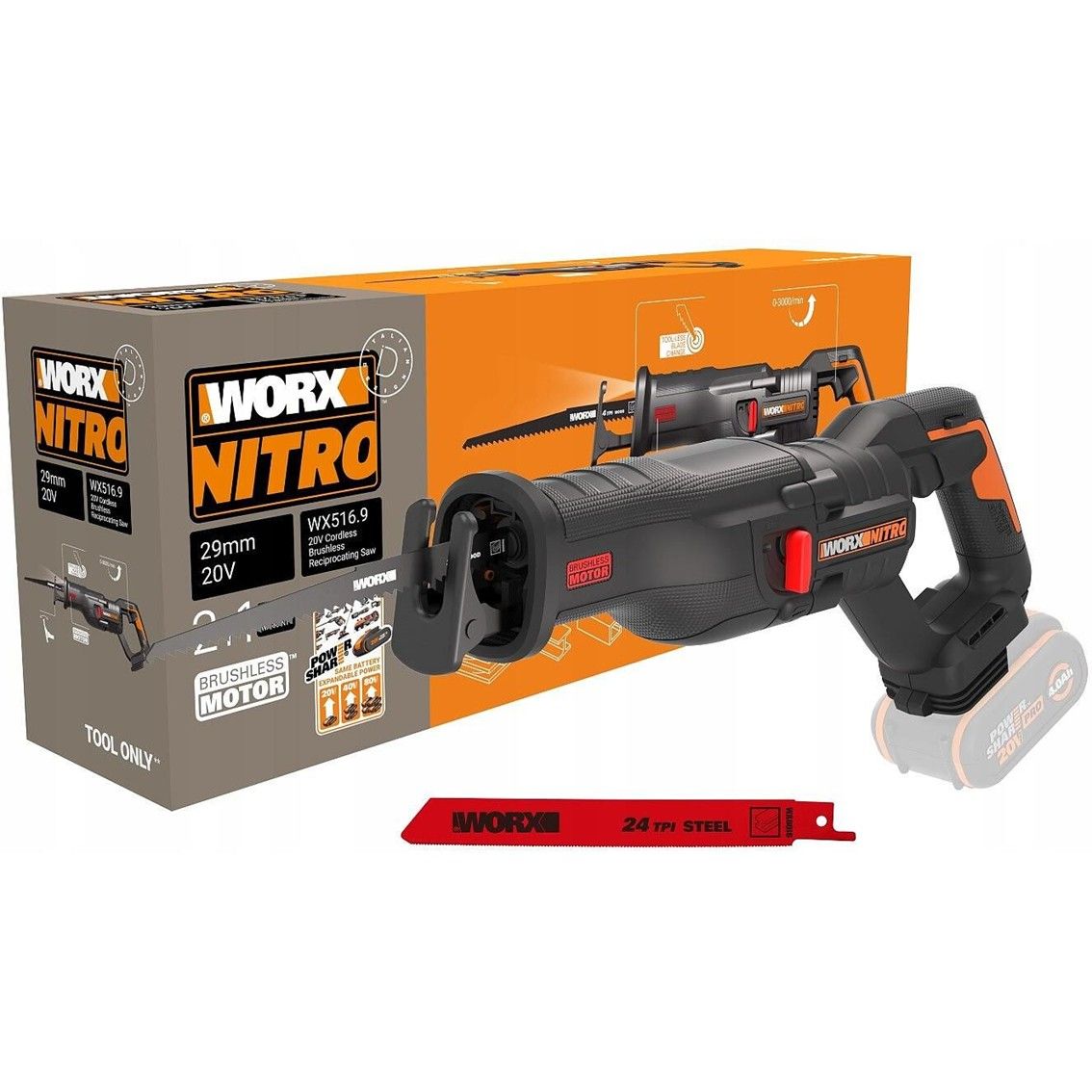 WORX Reciprocating Saw BL 20V TOOL ONLY