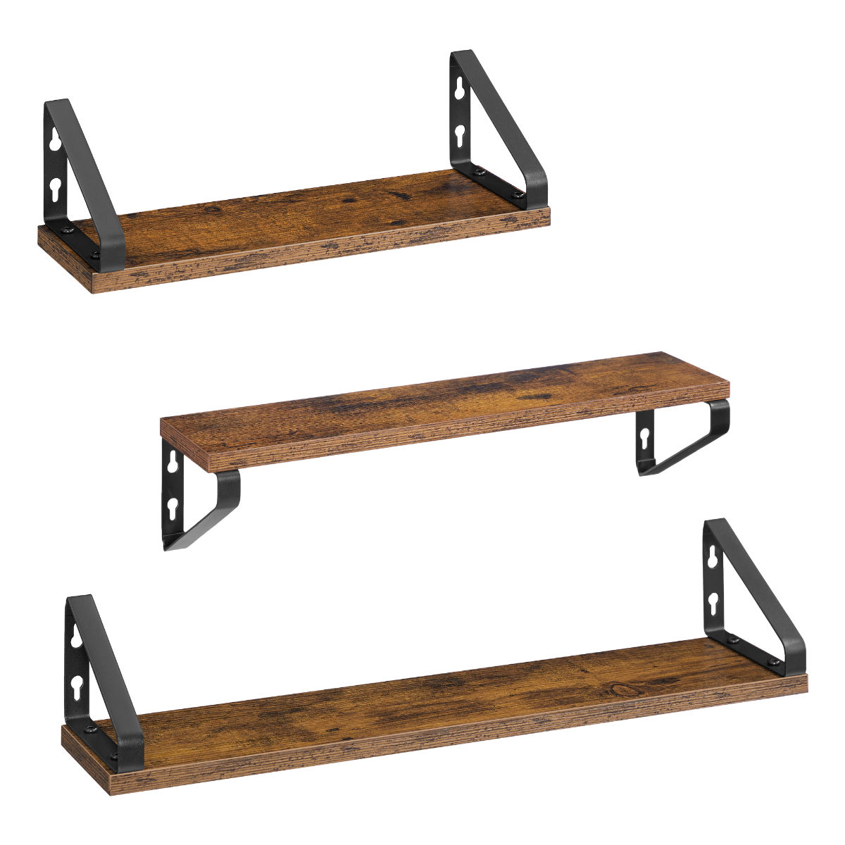 LAZAVA Wall Floating Shelf Set Of 3 - 2 Mounting Options, Vintage Brown