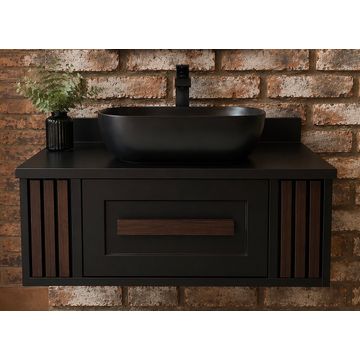 Pine Floating vanity , black w/ dark stained wood accents