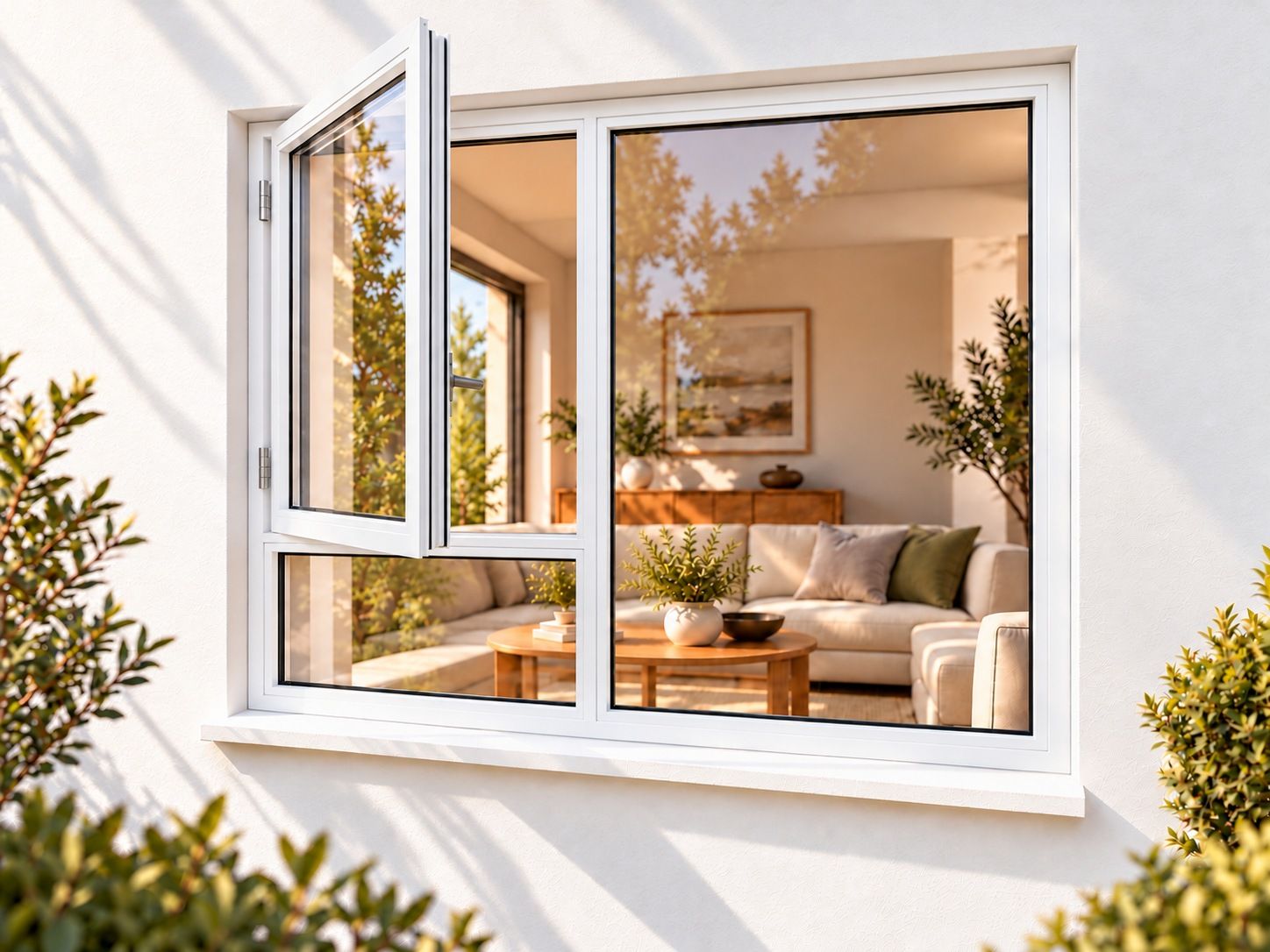 Kenzo Premium Side-Hung Aluminium Window - White, 1800 1500 mm, Left Side Opener with Fixed Bottom Pane