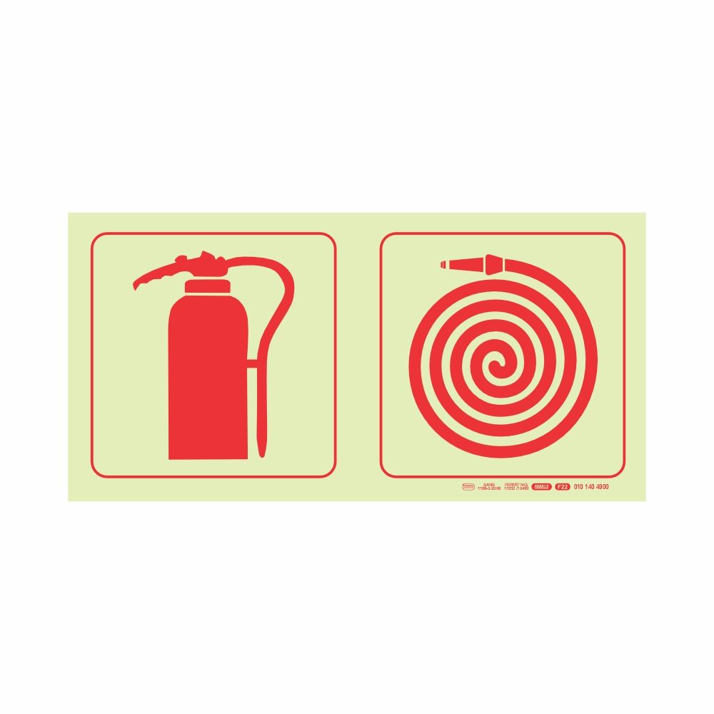 Photoluminescent 190mm Safety Sign F22 Fire Extinguisher Fire Hose Reel