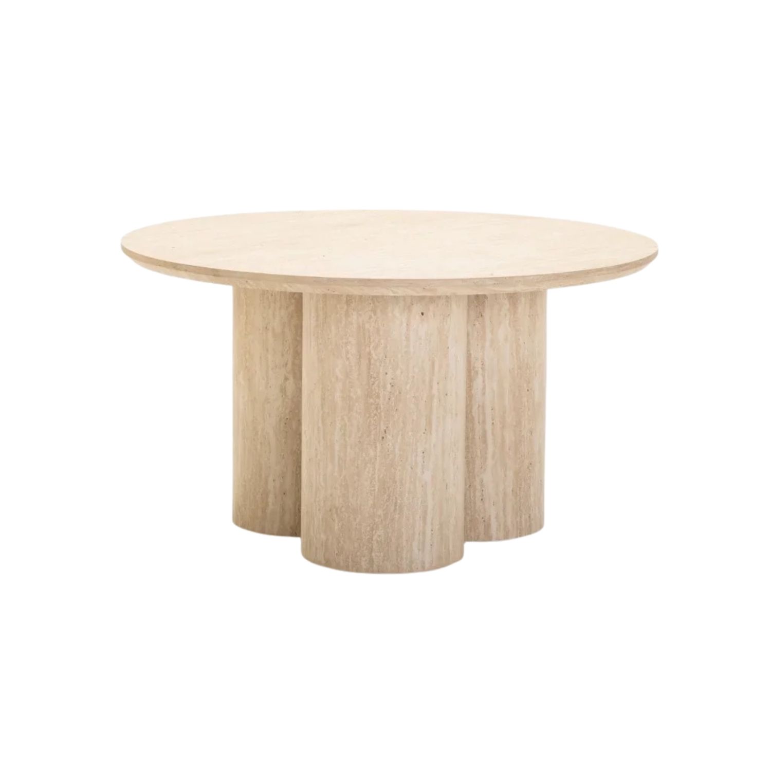 80cm Round Travertine Style Coffee Table - Oak Base