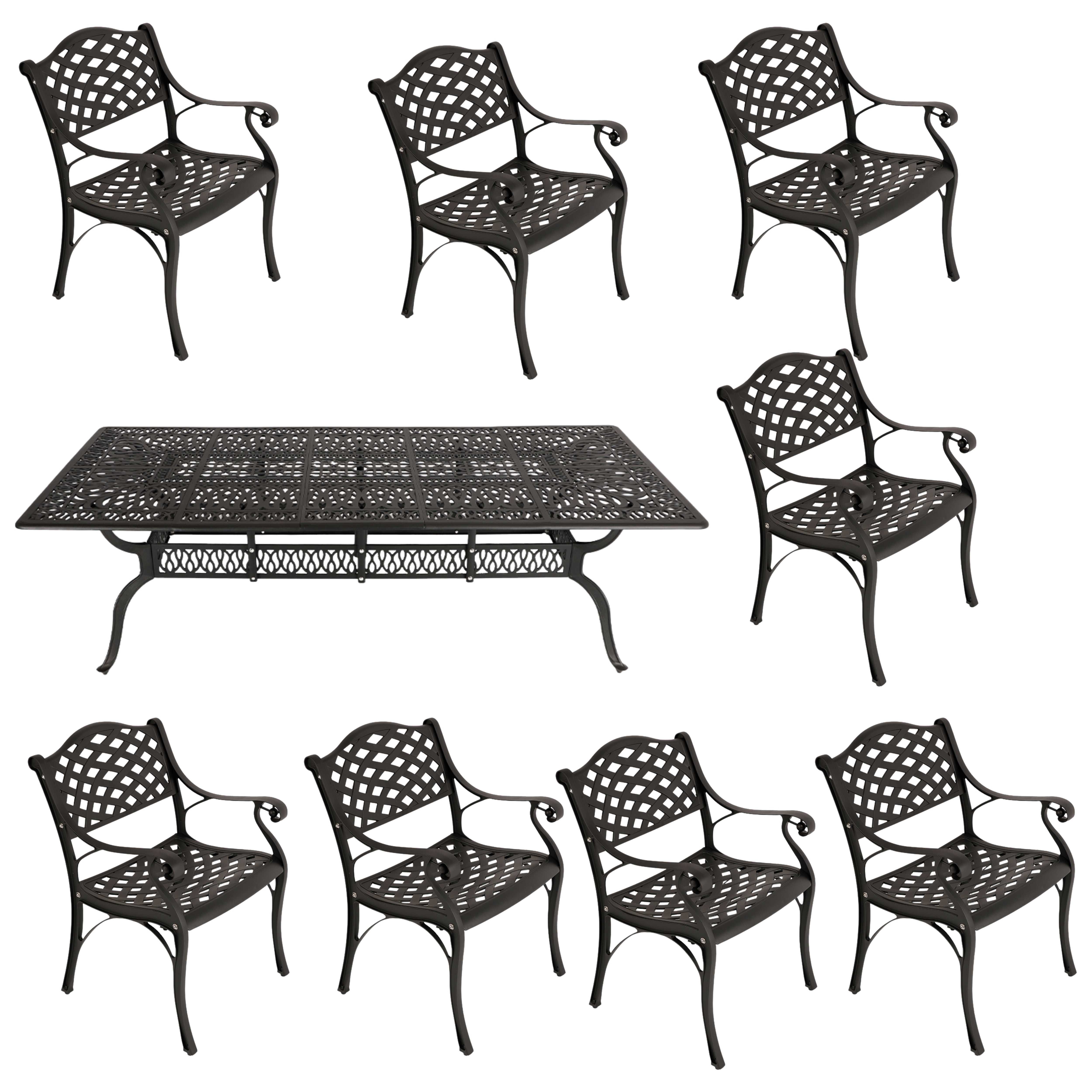 8 Seater - Lattice Aluminium Patio Set / Garden Furniture / Outdoor Dining Set    (8 Lattice Chairs with 240cm x 110cm Rectangular Elizabeth Table) - BLACK