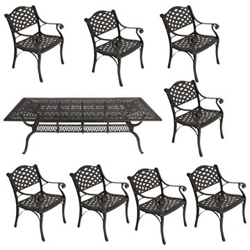 8 Seater - Lattice Aluminium Patio Set / Garden Furniture / Outdoor Dining Set    (8 Lattice Chairs with 240cm x 110cm Rectangular Elizabeth Table) - BLACK