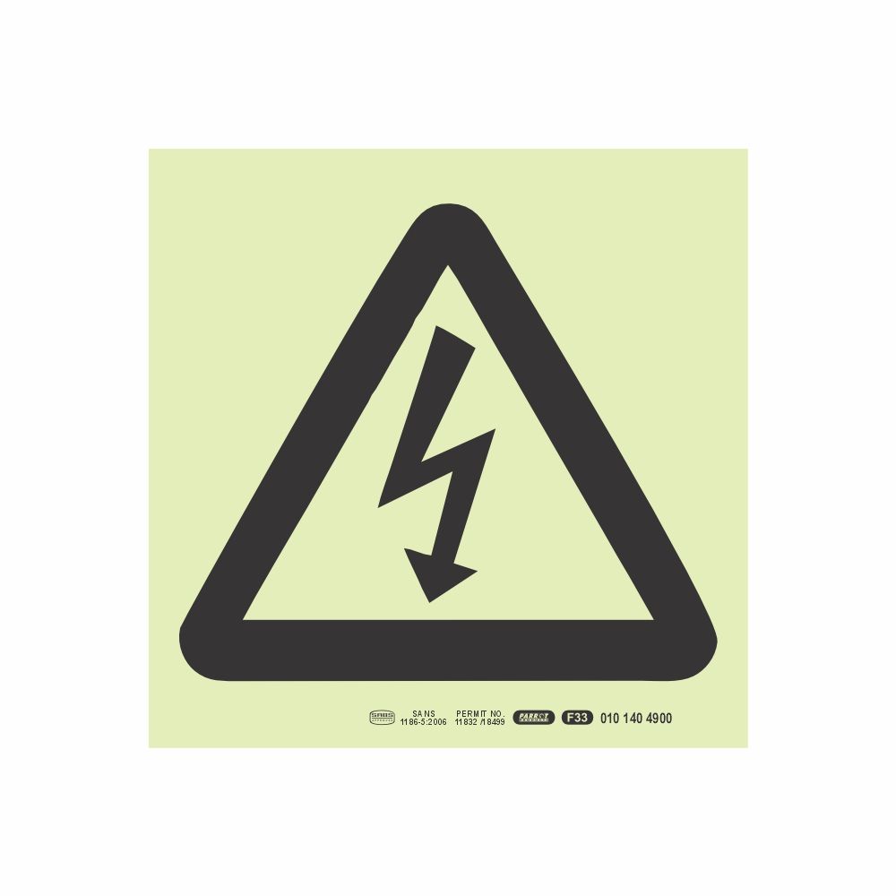 Photoluminescent 190mm Safety Sign F33 Danger Electric Sign