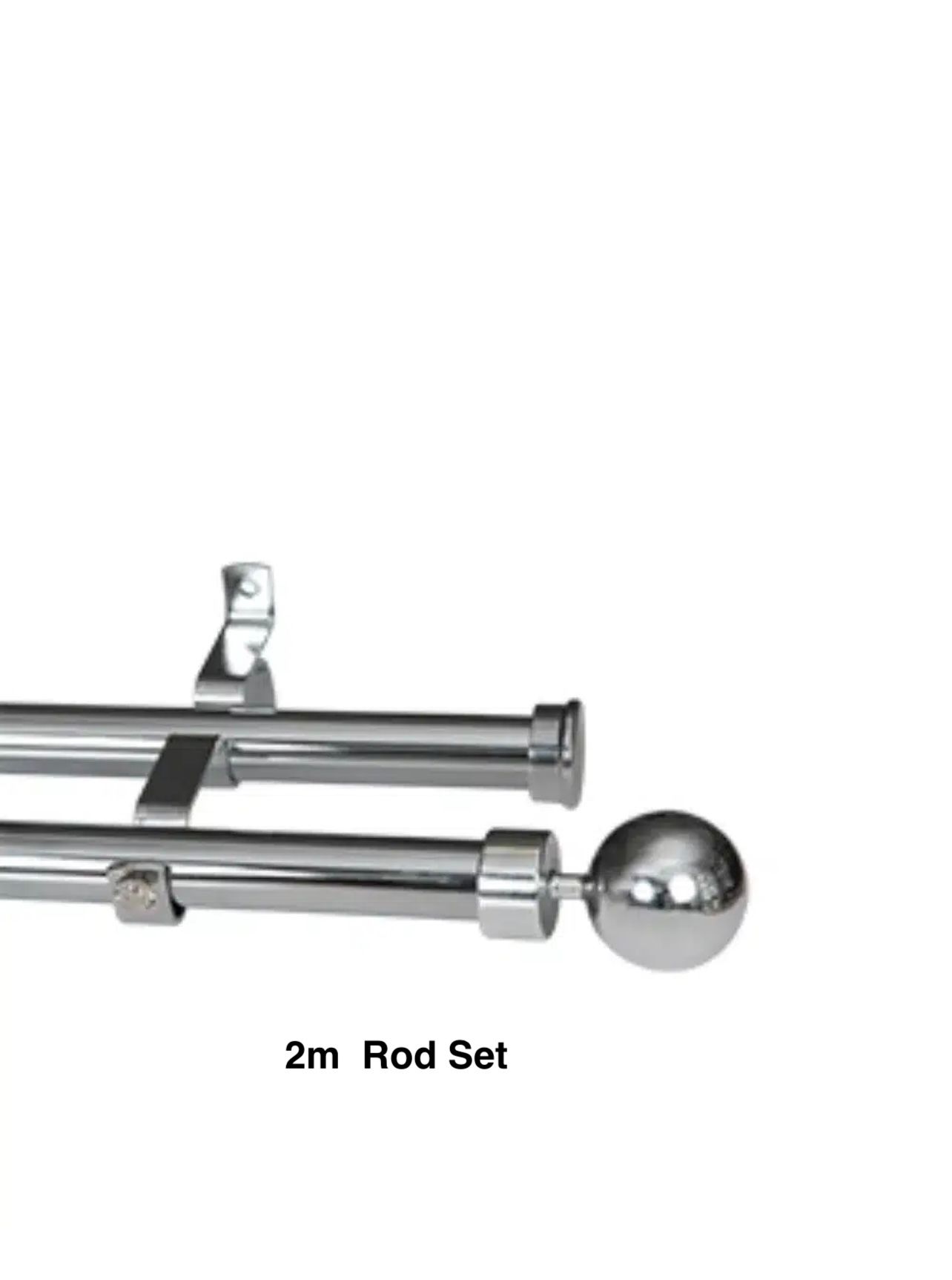 Silver Double Curtain Rod Set -Ball Finial 2m