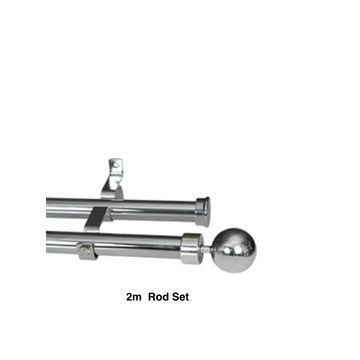 Silver Double Curtain Rod Set -Ball Finial 2m
