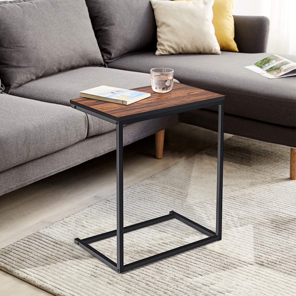 Lifespace Rustic Industrial C Shape Sofa Side Table