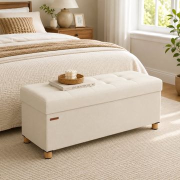 Songmics Storage Ottoman Sofa Box Bedroom Bench, Cream White