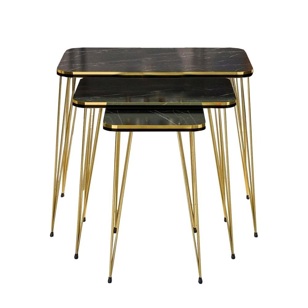 Woodly Nesting Coffee Tables with Metal Legs - Black