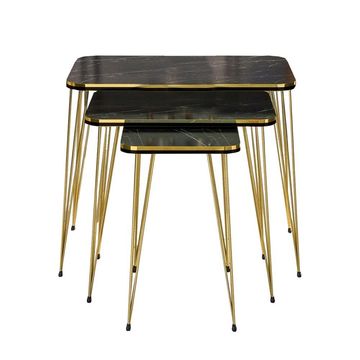 Woodly Nesting Coffee Tables with Metal Legs - Black