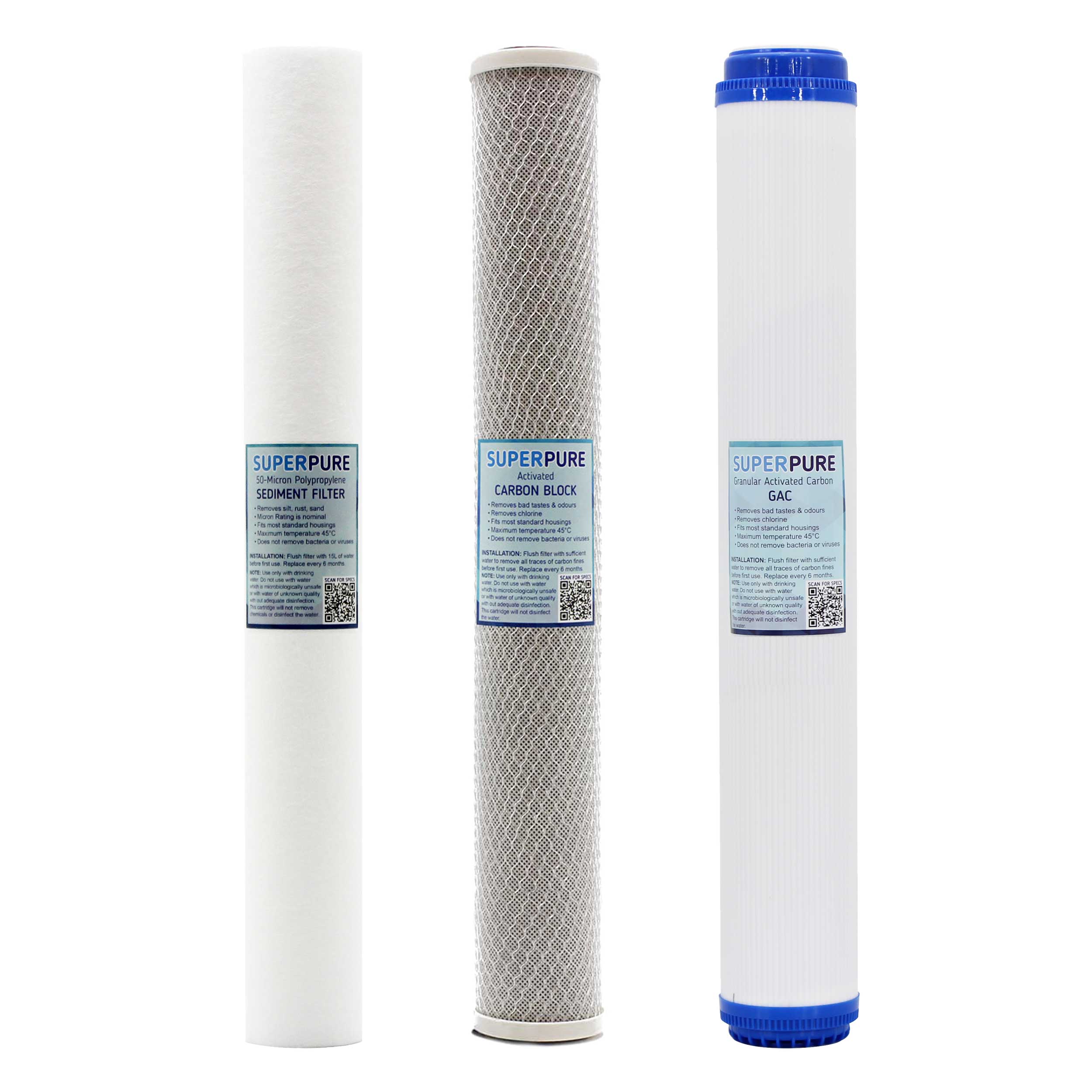 SUPERPURE 20 inch Slimline Replacement Filter Set - Premium (Set of 3)