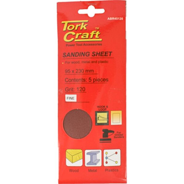 Sanding Sheet Orb 95 X 230Mm 120Gr Hook And Loop No Holes 5/Pk