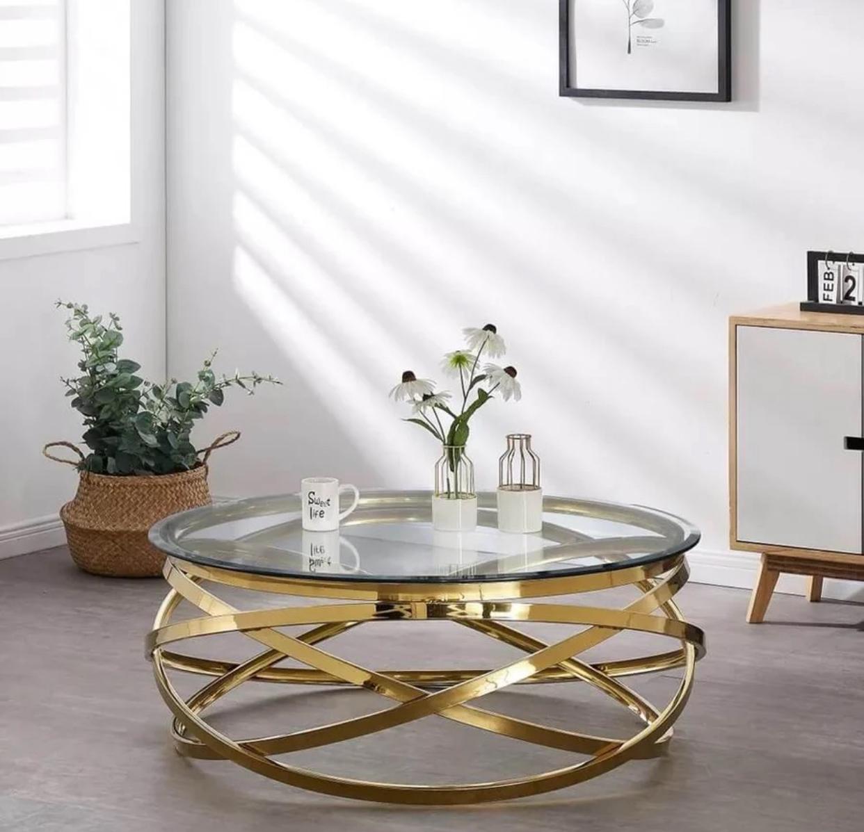 IG Furn- HL3 100cm Clear Glass Top Coffee Table Gold