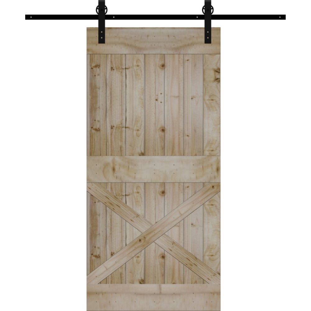 Sliding Wood Barn Door with Half X-Brace Design and Hardware Kit (2100mm x 920mm)