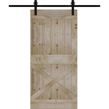 Sliding Wood Barn Door with Half X-Brace Design and Hardware Kit (2100mm x 920mm)