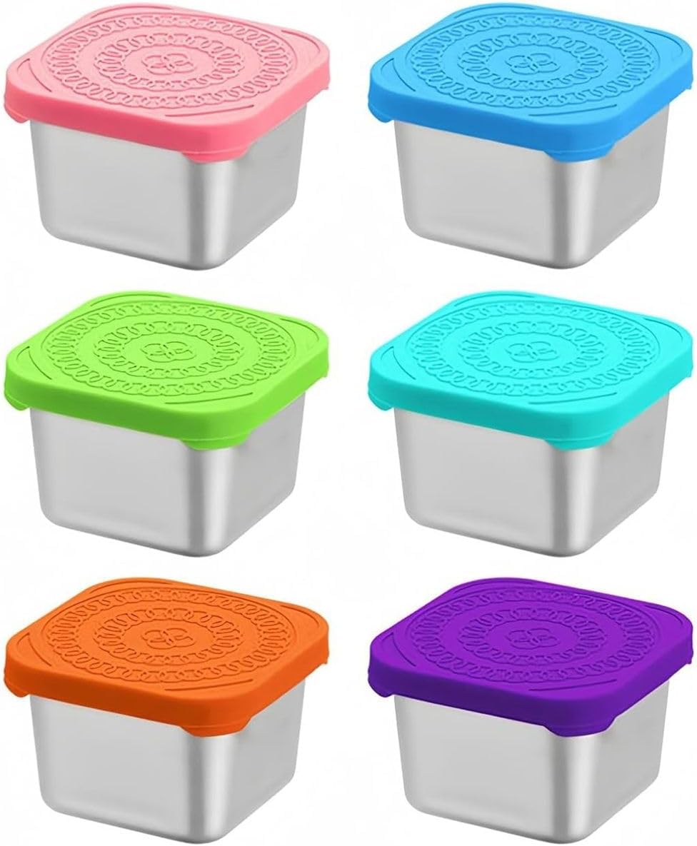 6 Pack 180ml Stainless Steel Snack Containers With Silicone Lids For Kids
