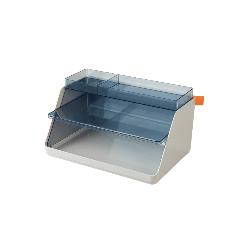 Deli XDOMO Light Grey and Transparent PET Drawer Organizer, Stackable Desktop Storage Box