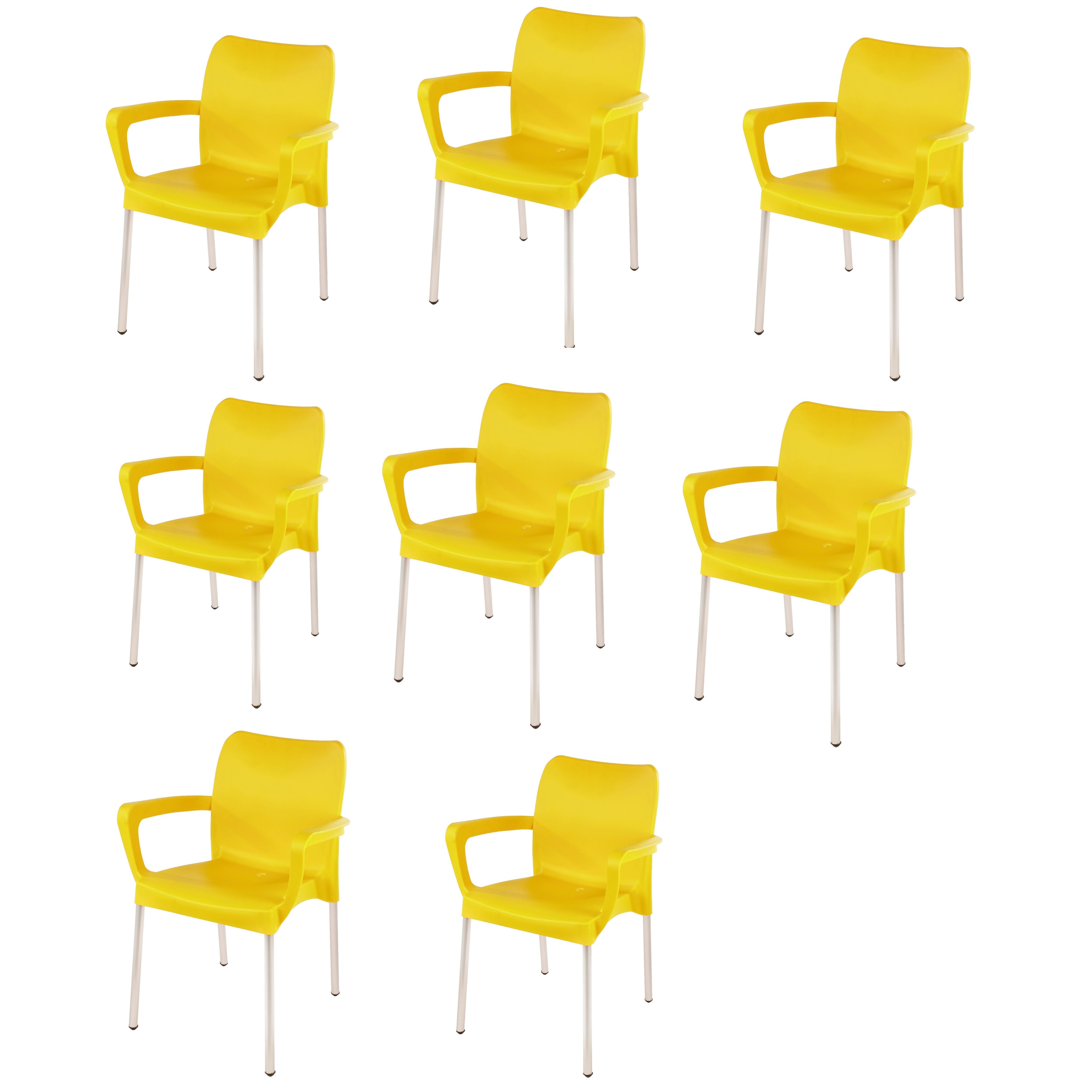 Heavy Duty Plastic Stacking Chair – Bistro Design with Armrests - Yellow - Set of 8