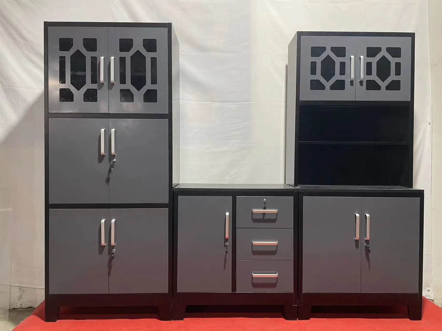QandAHome-Metal Kitchen Unit - Grey