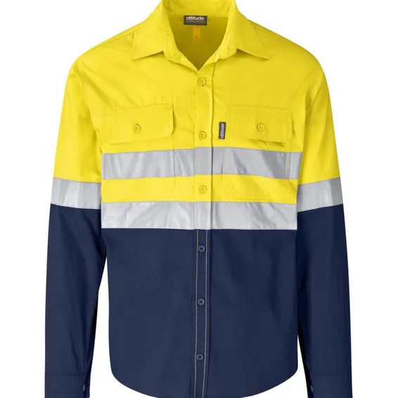 HI-VIS LONG SLEEVE SHIRT ORANGE/NAVY - LARGE