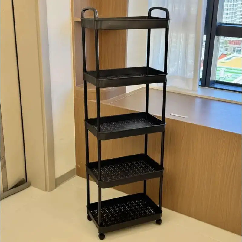 5-Tier Rolling Storage Cart with Wheels – Space-Saving Utility Trolley (BLACK)