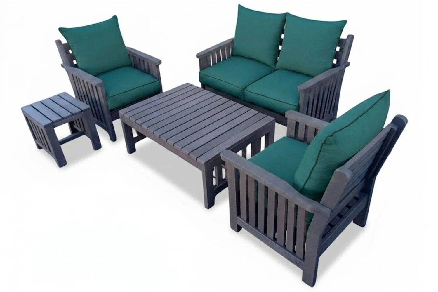 Royal Recycled Plastic Lounge Set 5-Piece 4-Seater x2 1-Seater Chairs 1 2-Seater Sofa Coffee Table Side Table (Including Green Cushions)