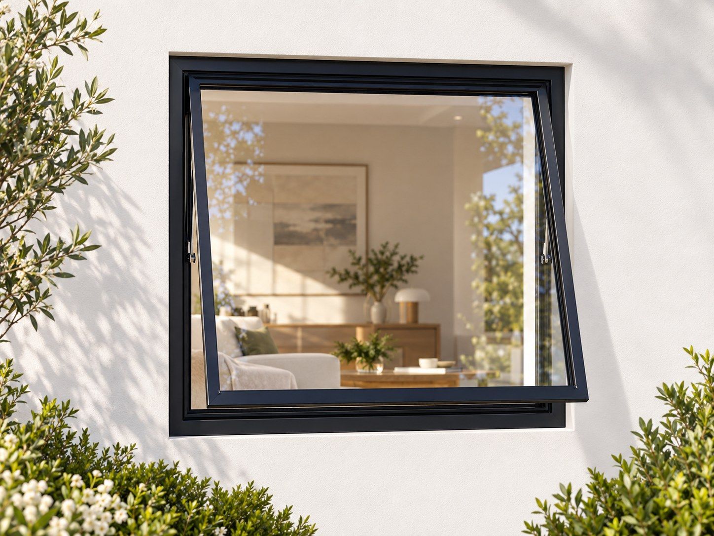 Kenzo Premium Top-Hung Aluminium Window - Black, 900 900 mm, Single Full-Height Opener, Clear Glass