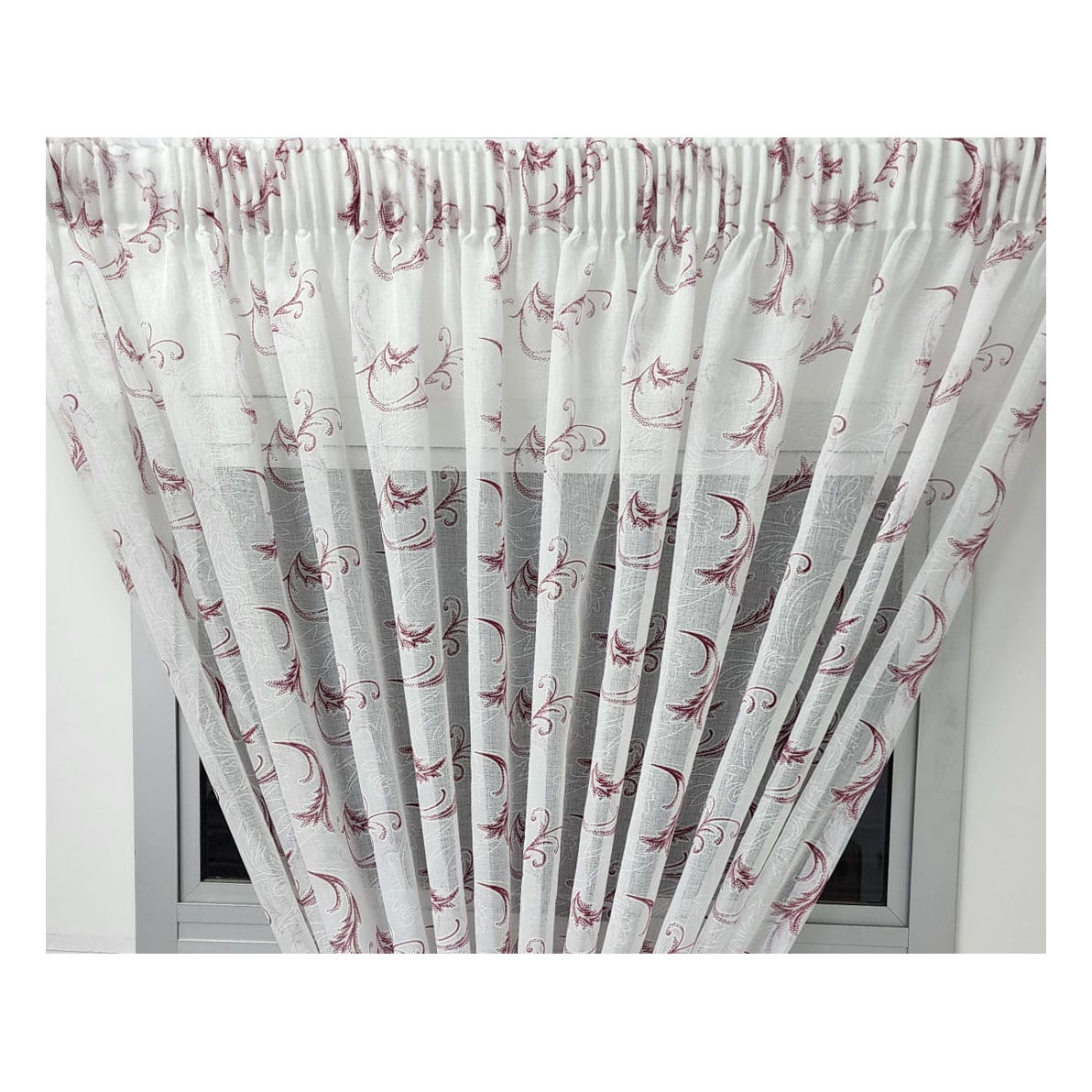 Matoc Readymade Curtain -Print Voile -Red -Taped -500cm W x 218cm H