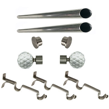 Matoc 25mm Double Curtain Pole Set -SIlver -Dbl extend brkts -Crystal Ball Finials -4.5m