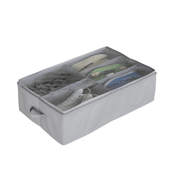 Spaceo lito underbed textile shoe storage box grey w36cmxd56cmxh16cm