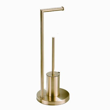 Trendy Taps Premium Quality Brush Brass Floor Standing Toilet Brush and Roll Holder