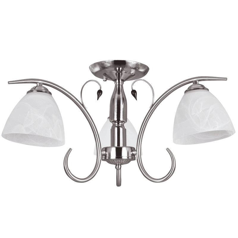 Satin Chrome Chandelier with Alabaster Glass and Wood