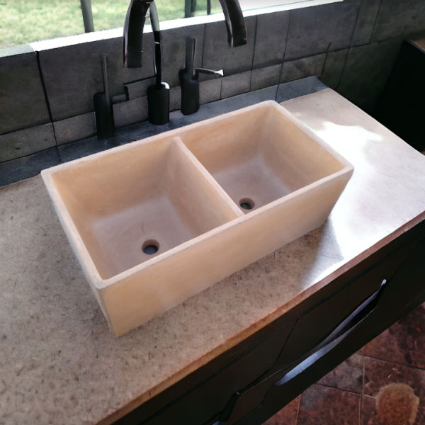 Large Burnt Orange Double Concrete Kitchen Butler Basin 80x40x27cm