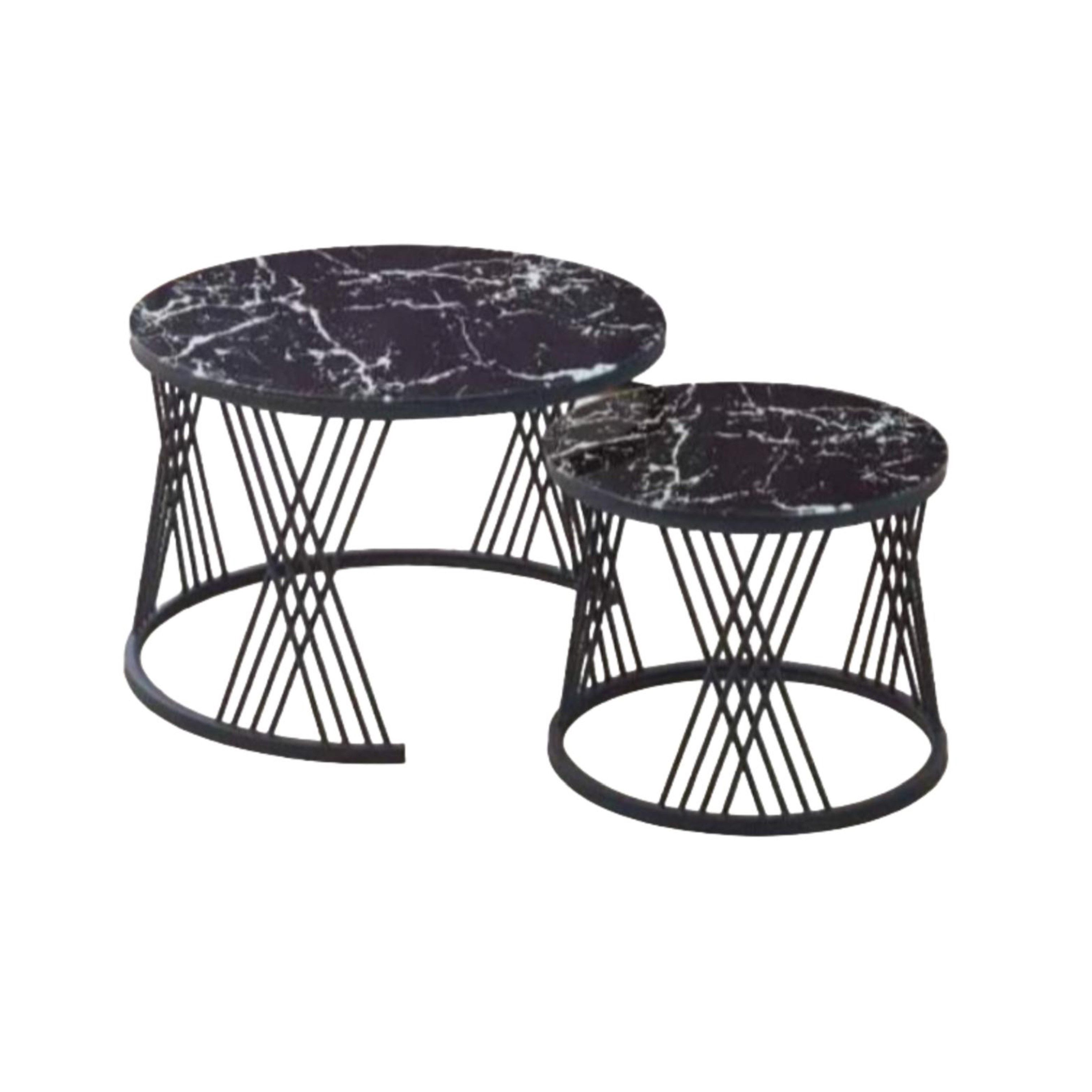 Madiega Furniture - Black Marble Top with Black Crisscross Base Coffee Table Set
